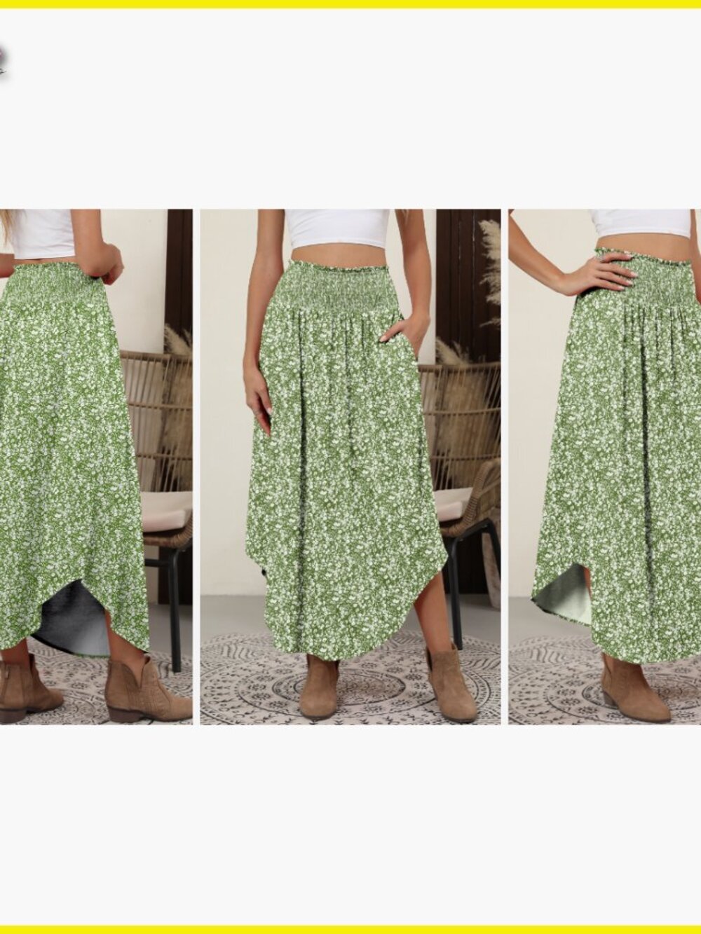 Boho Floral Maxi Skirt High Waisted Flowy Swing Pleated Beach Long Skirt with - Picture 7 of 7